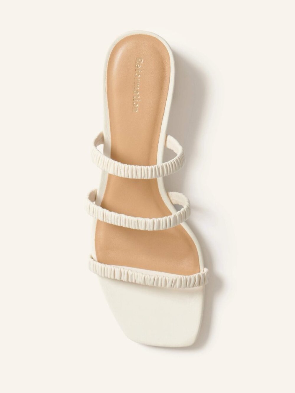 Reformation Assunta Strappy Block Heel Mule Almond Ivory Block Heel 7